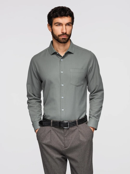 Zdjęcie produktu Koszula męska klasyczna regular fit - khaki V4 - Rozmiar: S Ombre Clothing