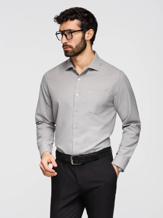 Zdjęcie produktu Koszula męska klasyczna regular fit - szara V1 - Rozmiar: L Ombre Clothing