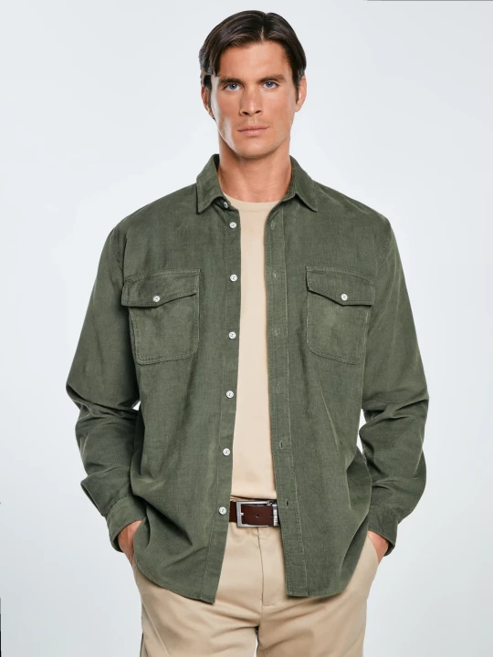 Zdjęcie produktu koszula męska z drobnego sztruksu khaki cordwis 303 Big Star ZIELONY
