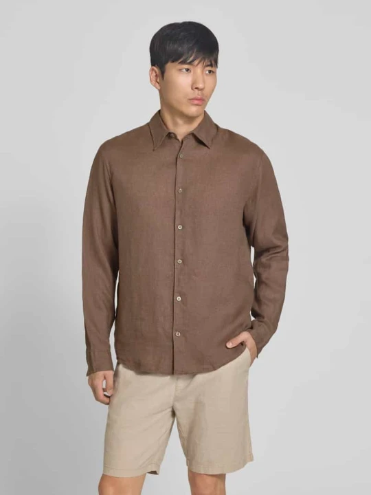 Zdjęcie produktu Koszula o kroju regular fit z czystego lnu model 'Lawrence' Jack&Jones Orzechowy