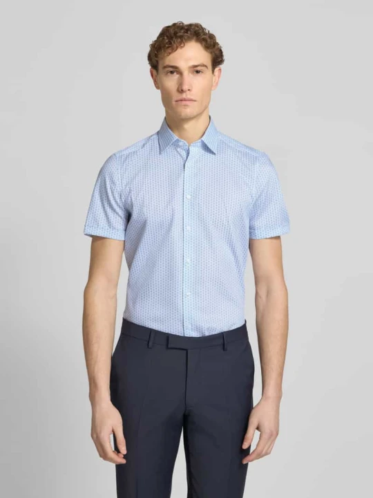 Zdjęcie produktu Koszula o kroju slim fit biznes we wzór na całej powierzchni z kołnierzykiem typu kent OLYMP Level 5 Błękitny