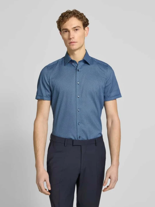 Zdjęcie produktu Koszula o kroju slim fit biznes we wzór na całej powierzchni z kołnierzykiem typu kent OLYMP Level 5 Granatowy