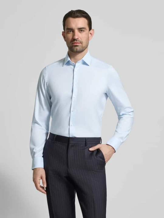 Zdjęcie produktu Koszula o kroju slim fit biznes z fakturowanym wzorem i kołnierzykiem typu kent OLYMP Level 5 Błękitny