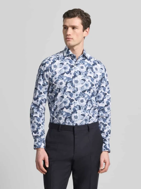 Zdjęcie produktu Koszula o kroju slim fit biznes z kołnierzykiem typu kent i kwiatowym wzorem OLYMP Level 5 Granatowy