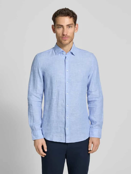 Zdjęcie produktu Koszula o kroju slim fit biznes z lnu z kołnierzykiem typu kent Seidensticker Błękitny