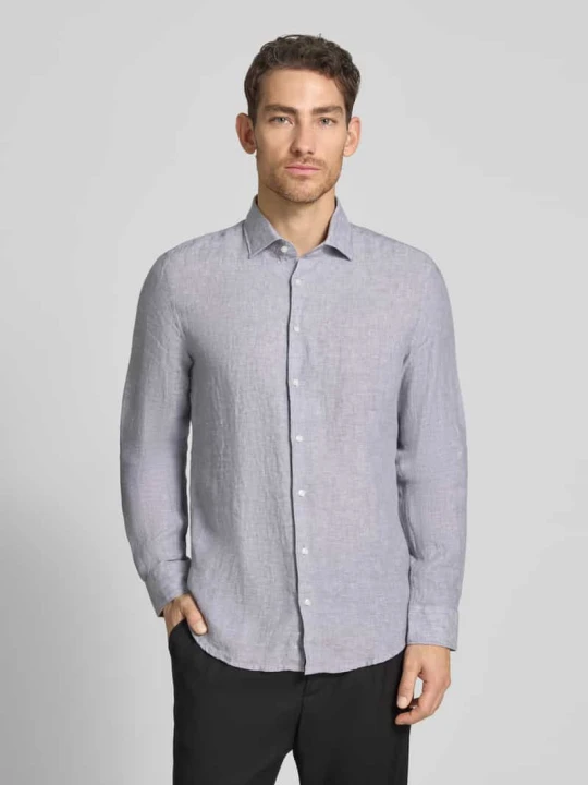 Zdjęcie produktu Koszula o kroju slim fit biznes z lnu z kołnierzykiem typu kent Seidensticker Srebrny
