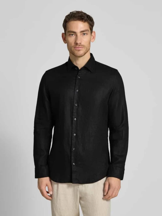 Zdjęcie produktu Koszula o kroju slim fit biznes z lnu z kołnierzykiem typu kent Seidensticker Czarny