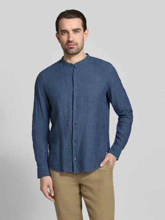Zdjęcie produktu Koszula o kroju slim fit z czystego lnu ze stójką OLYMP Level 5 Ciemnoniebieski