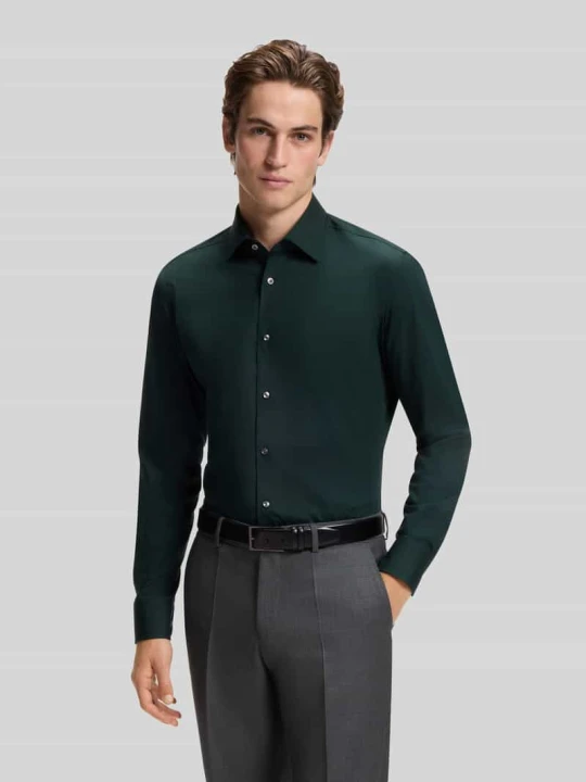 Zdjęcie produktu Koszula o kroju slim fit z mieszanki bawełny, koszula biznesowa model 'HANK' Boss Butelkowy zielony