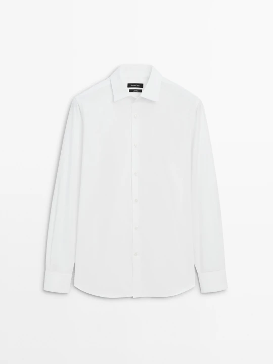 Zdjęcie produktu Koszula O Kroju Slim Z Popeliny Ze 100% Bawełny - Biały - Massimo Dutti - Male