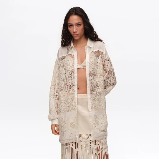 Zdjęcie produktu Koszula oversize patchwork koronki ecru BIMBA Y LOLA