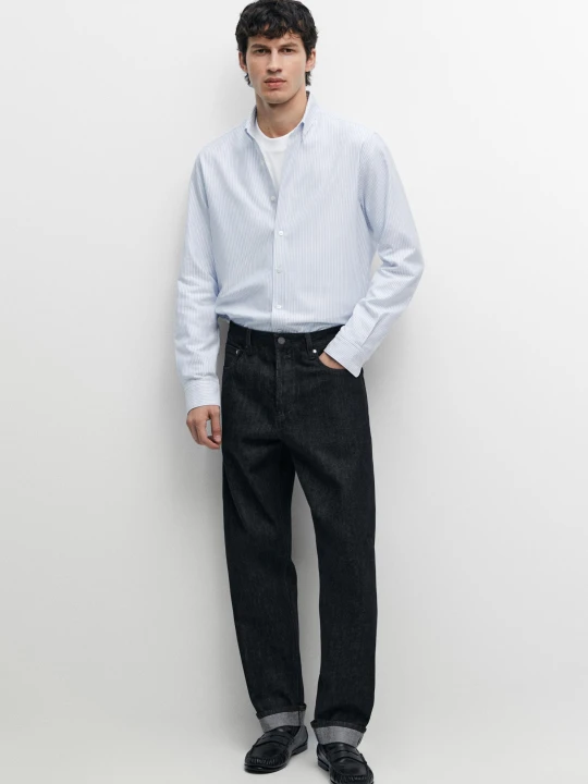 Zdjęcie produktu Koszula Oxford W Paski O Kroju Regular Fit - Błękitny - Massimo Dutti - Male