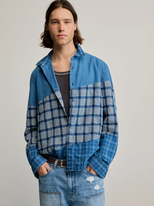 Zdjęcie produktu koszula patch w kratę Desigual niebieski