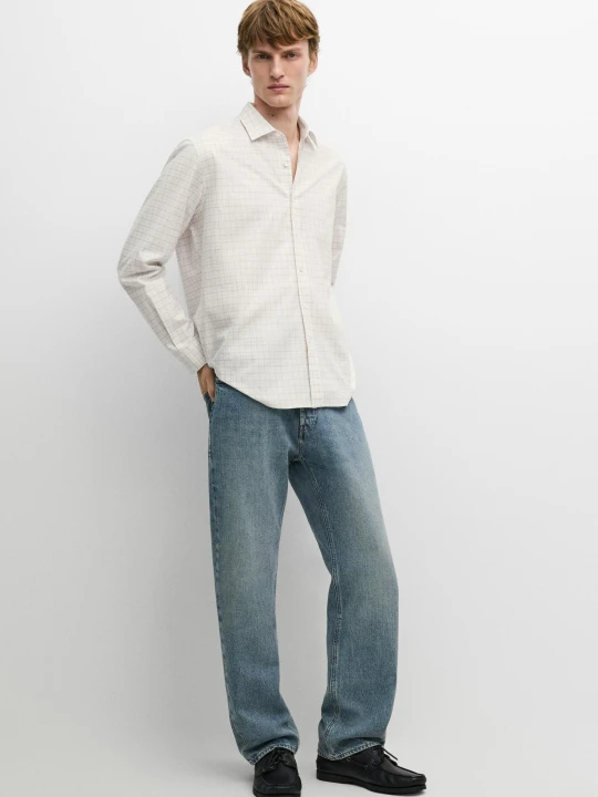 Zdjęcie produktu Koszula Regular Fit W Kratkę Ze 100% Bawełny - Ecru - Massimo Dutti - Male