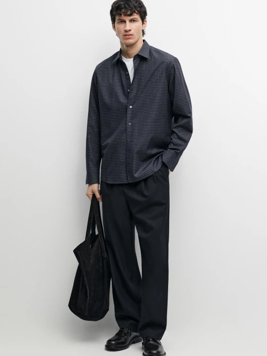 Zdjęcie produktu Koszula Regular Fit W Kratkę Ze 100% Bawełny - Granatowy - Massimo Dutti - Male