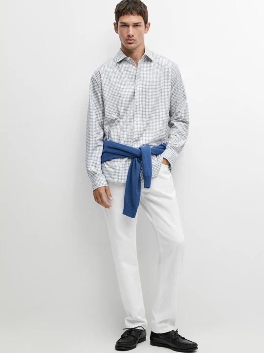 Zdjęcie produktu Koszula Regular Fit W Kratkę Ze 100% Bawełny - Niebieski - Massimo Dutti - Male