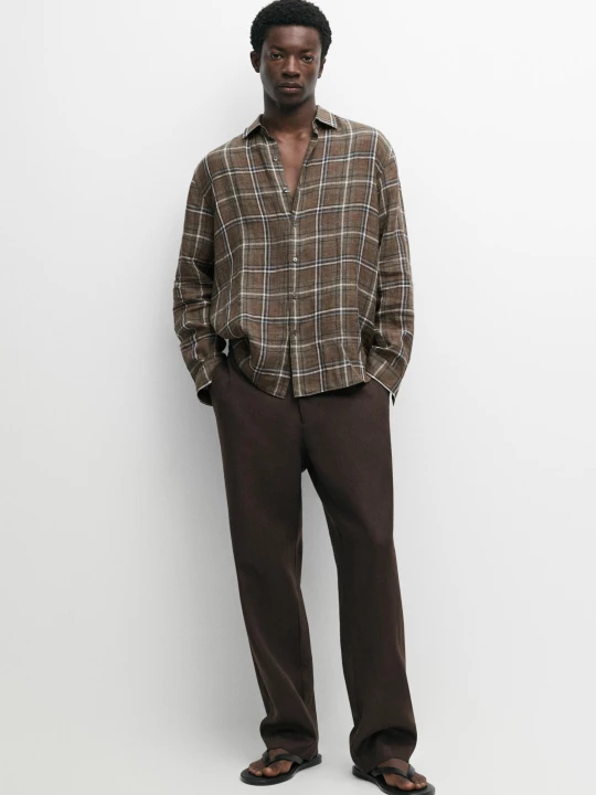 Zdjęcie produktu Koszula Regular Fit W Kratkę Ze 100% Lnu - Zielony - Massimo Dutti - Male