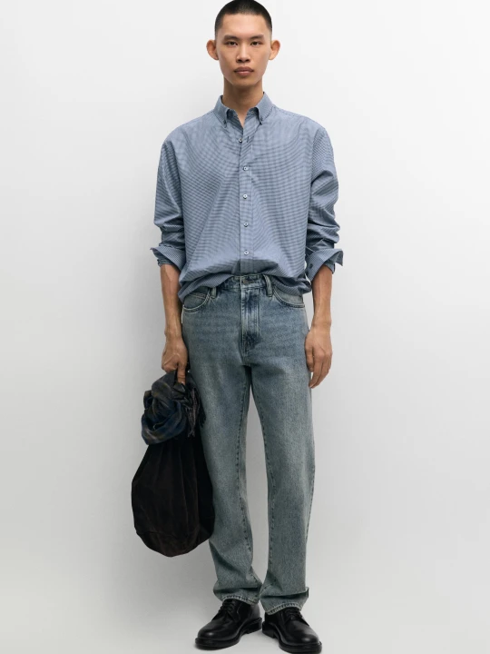 Zdjęcie produktu Koszula Regular Fit W Mikrowzór W Kratkę - Błękit Królewski - Massimo Dutti - Male