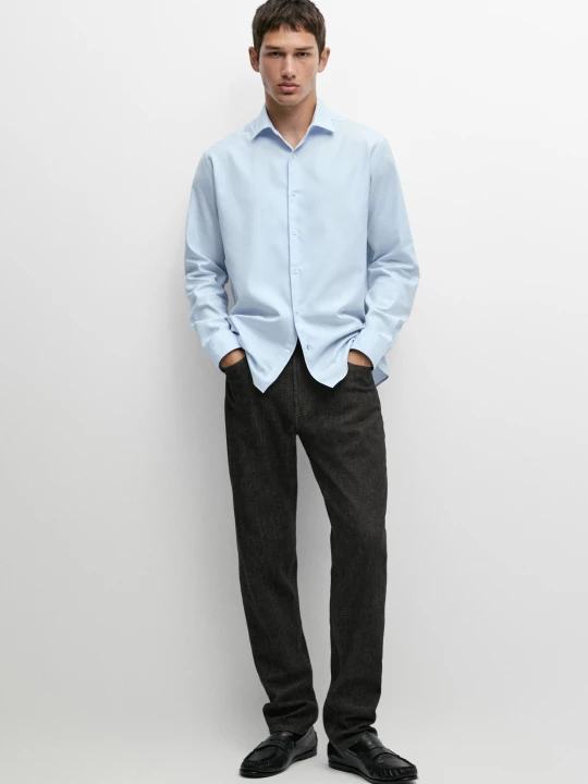 Zdjęcie produktu Koszula Regular Fit Z Bawełny Typu Diagonal - Błękitny - Massimo Dutti - Male