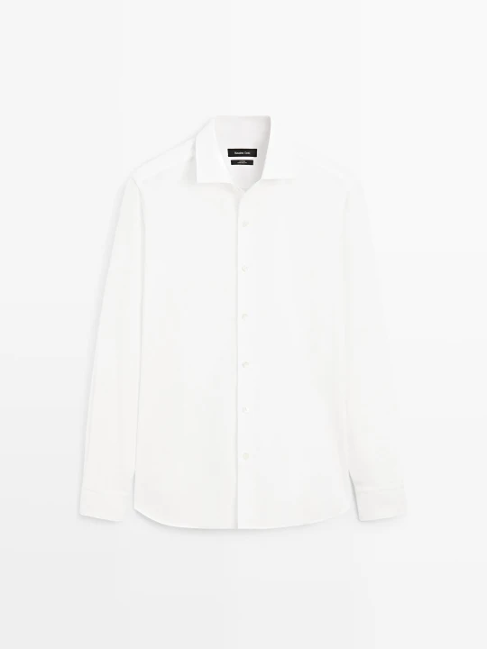 Zdjęcie produktu Koszula Regular Fit Z Melanżowej Bawełny O Splocie Diagonalnym - Biały - Massimo Dutti - Male