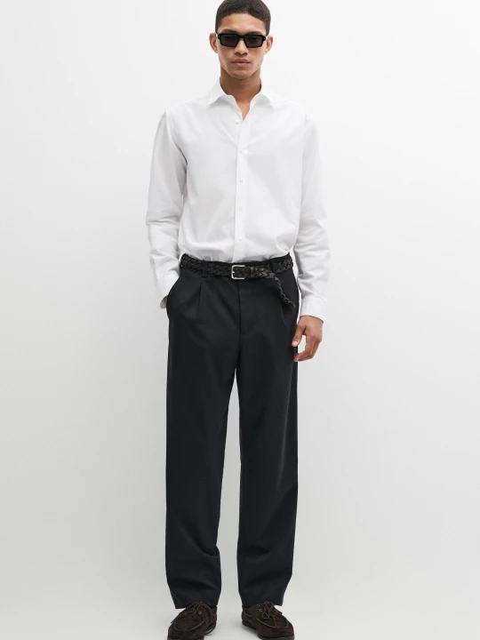 Zdjęcie produktu Koszula Regular Fit Z Melanżowej Bawełny O Splocie Diagonalnym - Biały - Massimo Dutti - Male