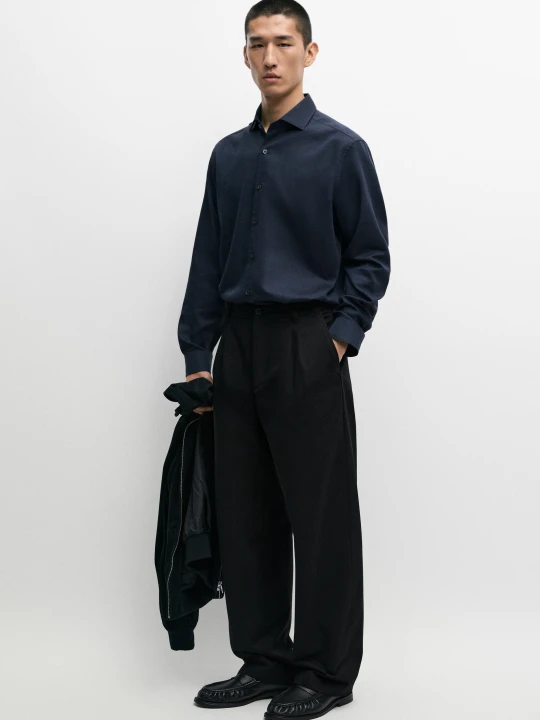 Zdjęcie produktu Koszula Regular Fit Z Mieszanki Bawełny - Błękit Królewski - Massimo Dutti - Male