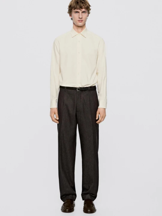 Zdjęcie produktu Koszula Regular Fit Z Mieszanki Bawełny I Zamszu − Limited Edition - Kość Słoniowa - Massimo Dutti - Male