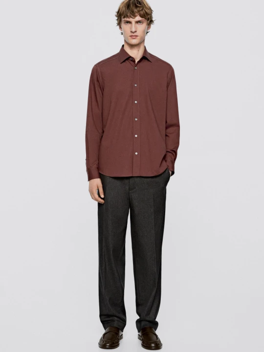 Zdjęcie produktu Koszula Regular Fit Z Mieszanki Bawełny − Limited Edition - Ciemne Czerwone Wino - Massimo Dutti - Male