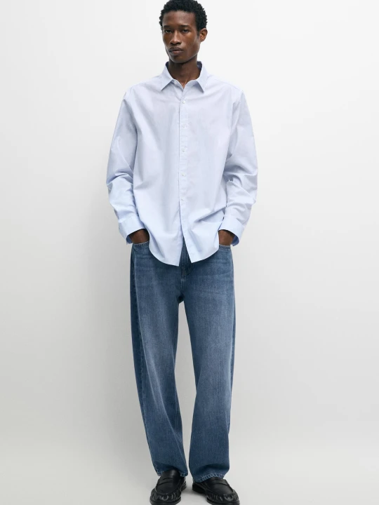 Zdjęcie produktu Koszula Regular Fit Z Nadrukiem W Prążki - Błękitny - Massimo Dutti - Male