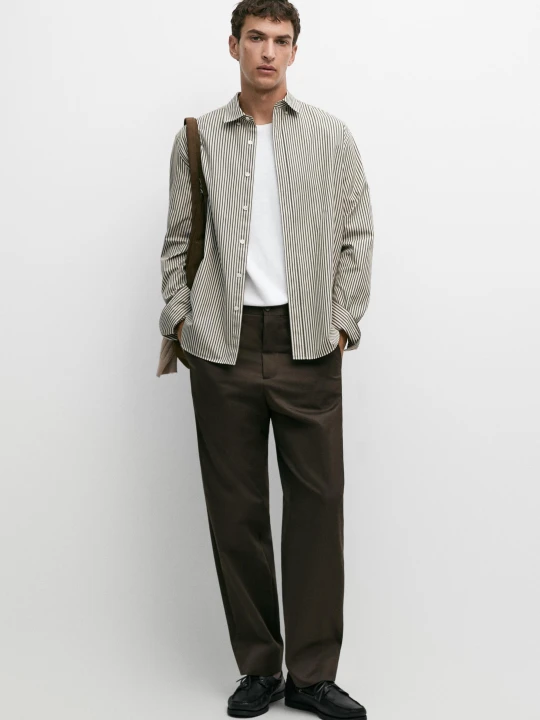 Zdjęcie produktu Koszula Regular Fit Z Popeliny W Paski - Zielony - Massimo Dutti - Male