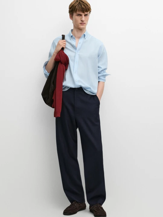 Zdjęcie produktu Koszula Regular Fit Ze 100% Bawełny O Splocie Diagonalnym - Jasnoniebieski - Massimo Dutti - Male