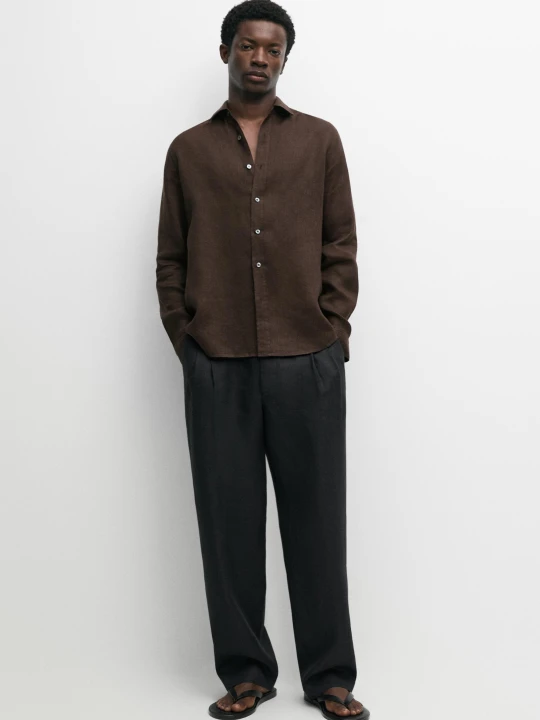 Zdjęcie produktu Koszula Regular Fit Ze 100% Lnu - Brązowy - Massimo Dutti - Male