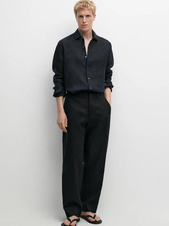 Zdjęcie produktu Koszula Regular Fit Ze 100% Lnu - Granatowy - Massimo Dutti - Male