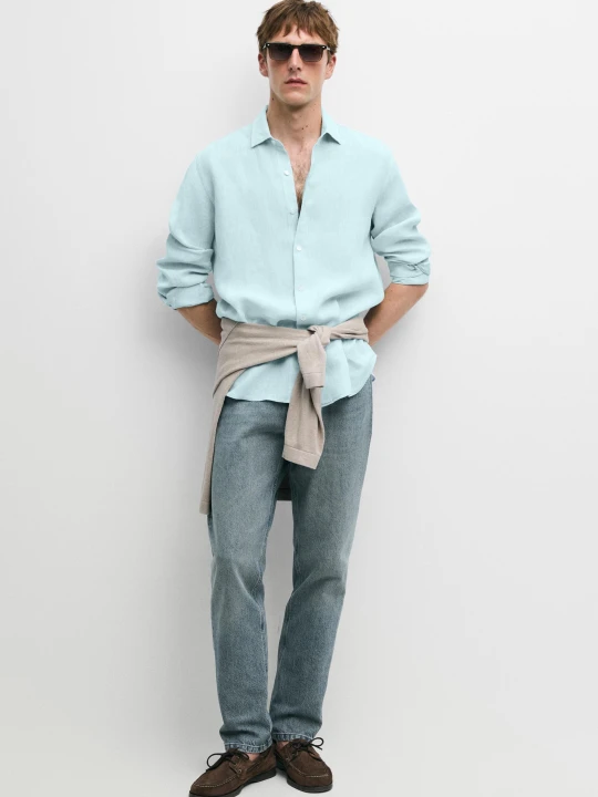 Zdjęcie produktu Koszula Regular Fit Ze 100% Lnu - Turkusowy - - Massimo Dutti - Male