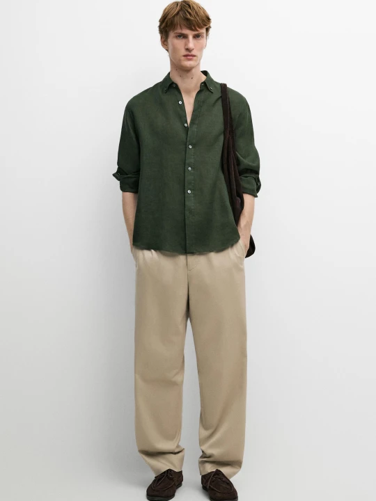 Zdjęcie produktu Koszula Regular Fit Ze 100% Lnu - Zielononiebieski - Massimo Dutti - Male