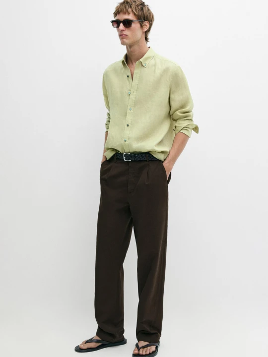 Zdjęcie produktu Koszula Regular Fit Ze 100% Lnu - Zielony Bilardowy - Massimo Dutti - Male