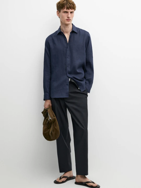 Zdjęcie produktu Koszula Slim Fit Ze 100% Lnu - Błękit Królewski - Massimo Dutti - Male