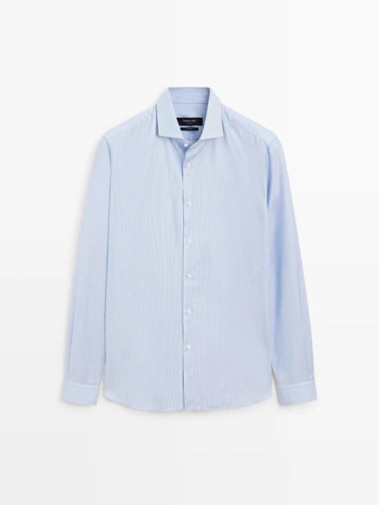 Zdjęcie produktu Koszula Slim W Paski 100% Bawełny - Niebieski - Massimo Dutti - Male