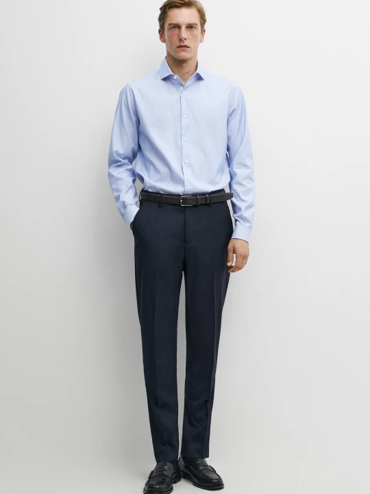 Zdjęcie produktu Koszula Slim W Paski 100% Bawełny - Niebieski - Massimo Dutti - Male