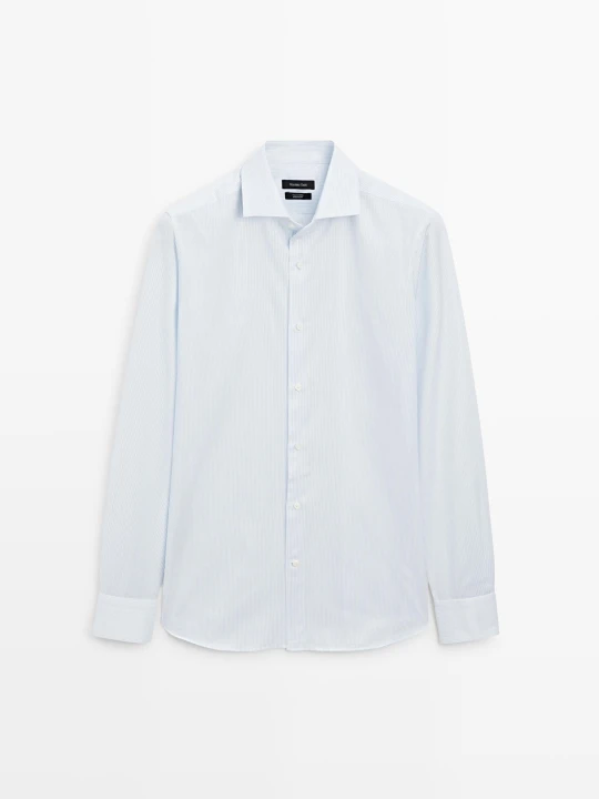 Zdjęcie produktu Koszula Slim Ze 100% Bawełny W Podwójne Paski - Błękitny - Massimo Dutti - Male