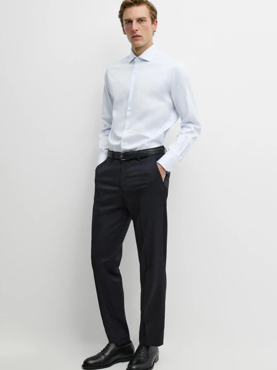 Zdjęcie produktu Koszula Slim Ze 100% Bawełny W Podwójne Paski - Błękitny - Massimo Dutti - Male