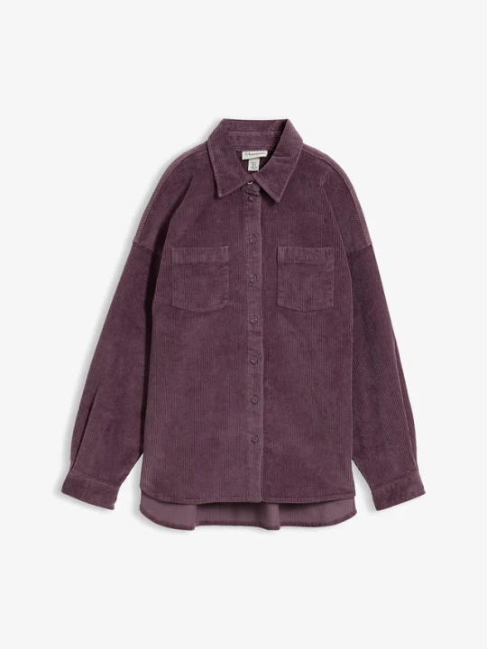 Zdjęcie produktu Sztruksowa kurtka koszulowa oversize z mieszanki bawełny BonPrix fioletowy