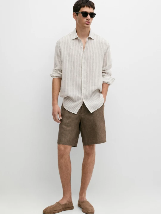 Zdjęcie produktu Koszula W Paski Regular Fit Ze 100% Lnu - Brązowy - Massimo Dutti - Male