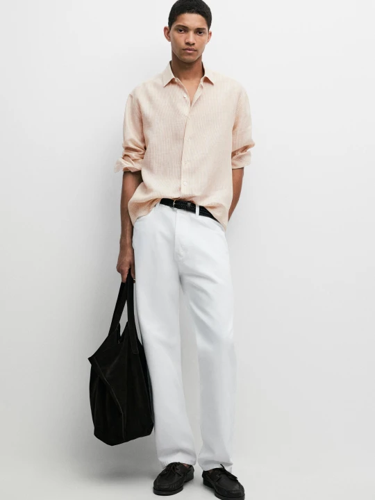 Zdjęcie produktu Koszula W Paski Regular Fit Ze 100% Lnu - Jasny Beż - Massimo Dutti - Male