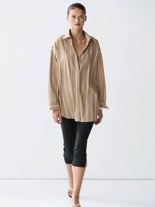 Zdjęcie produktu Koszula W Paski Z Ozdobnymi Guzikami - Brązowy - - Massimo Dutti - Female