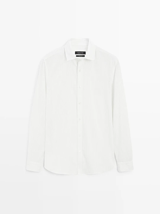 Zdjęcie produktu Koszula W Paski Ze 100% Bawełny - Biały - Massimo Dutti - Male