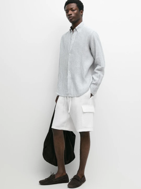 Zdjęcie produktu Koszula W Paski Ze 100% Lnu - Błękitny - - Massimo Dutti - Male