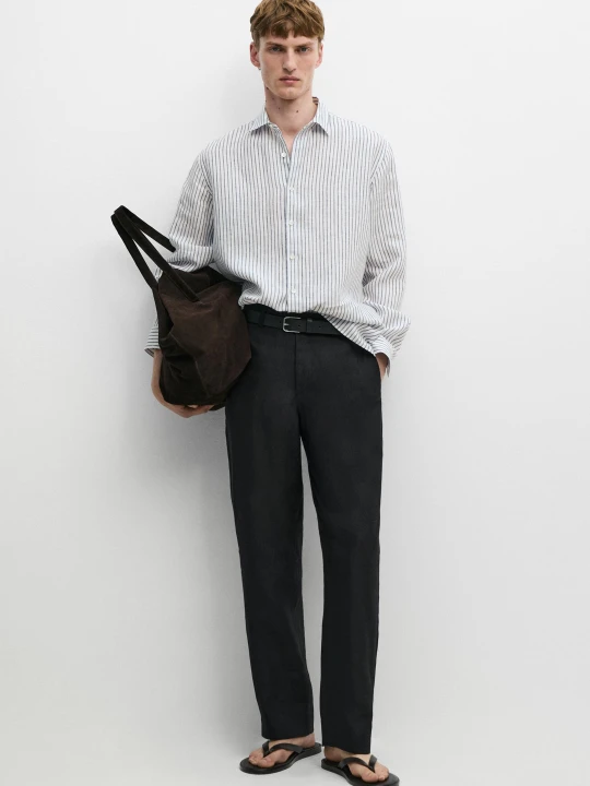 Zdjęcie produktu Koszula W Paski Ze 100% Lnu - Granatowy - Massimo Dutti - Male