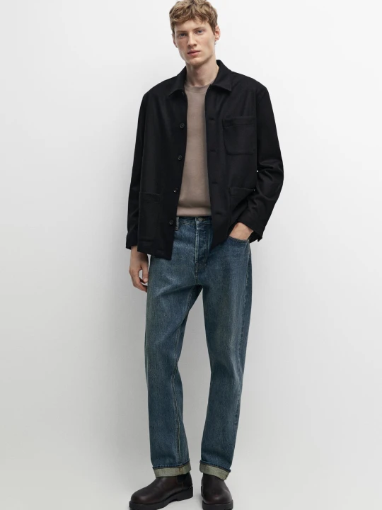 Zdjęcie produktu Koszula Wierzchnia 100% Wełny Z Kieszeniami - Granatowy - Massimo Dutti - Male
