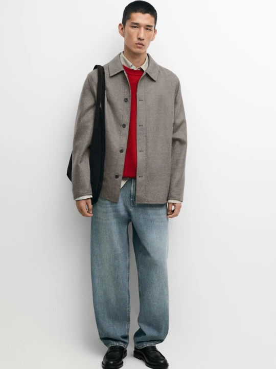 Zdjęcie produktu Koszula Wierzchnia Z Domieszką Wełny Z Guzikami - Norkowy - Massimo Dutti - Male